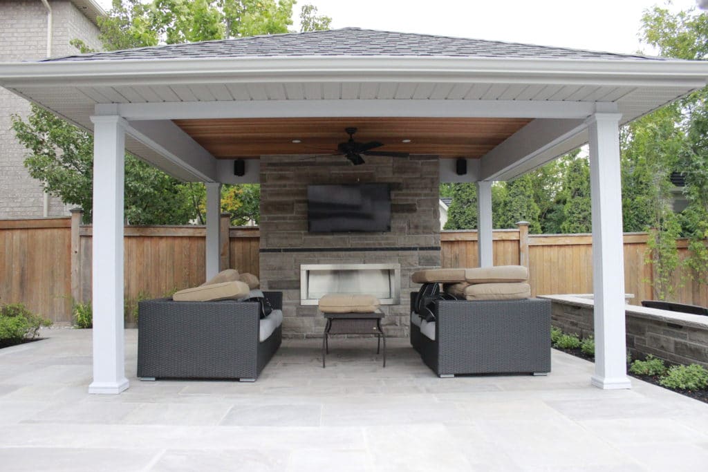types of covered patio, Cabana, flagstone, outdoor fireplace, Backyard Landscaping