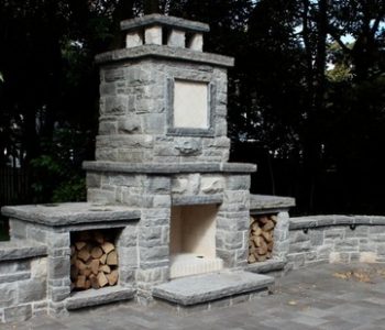 Outdoor fireplace, retaning walls, patio, Backyard Landscaping