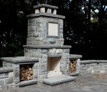 Outdoor fireplace, retaning walls, patio, Backyard Landscaping